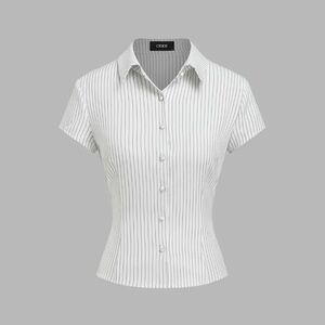Cider Black and White Collar Striped Short Sleeve Shirt XXS